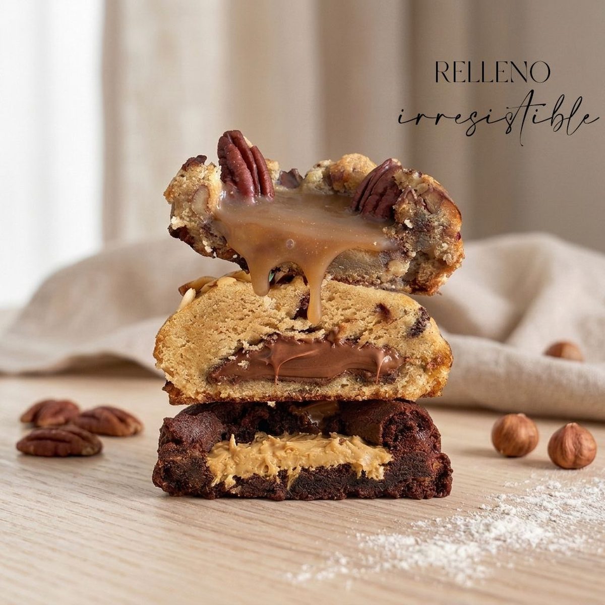 Cookie rellena de dulce de leche con nueces pecanas